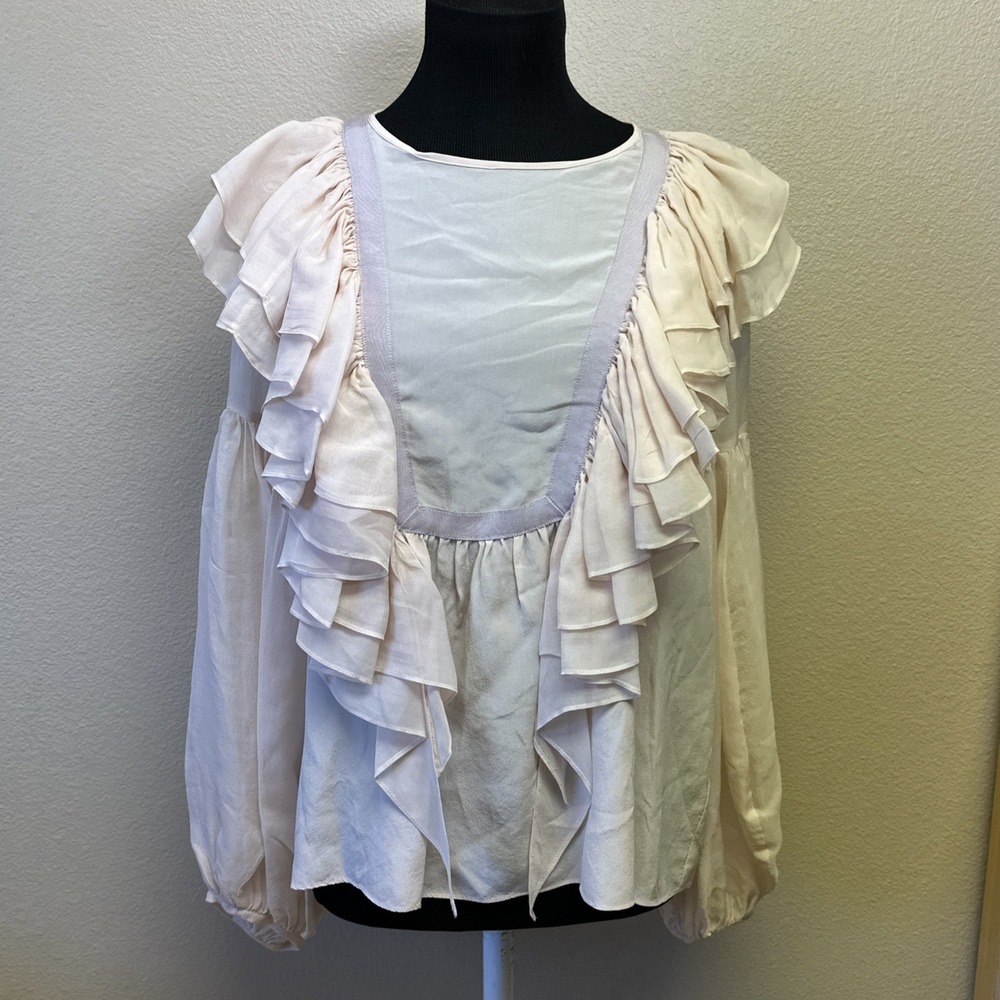 Geren Ford M Silk Ruffle Blouse Top Coquette Feminine Semi Sheet
